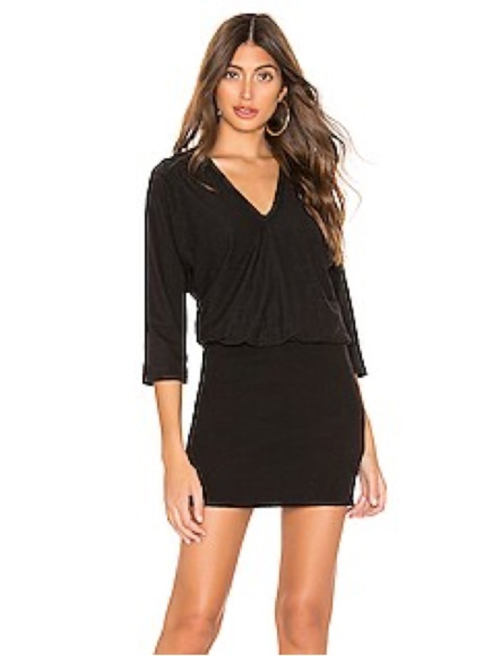 James Perse Black Mixed Media Blouson Dress WVD6472 Size 0